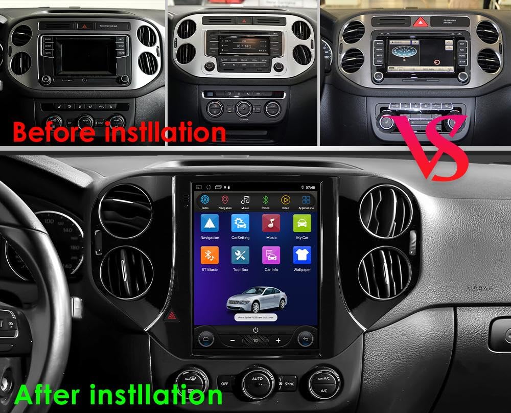 64GB Android14 Car Radio Upgrade for VW Tiguan 1NF 2007-2016 10.4 Inch IPS Touch Screen Supports Wireless Carplay/Android Auto,Steering Wheel Control, WiFi, FM 2GB ROM Car Tablet