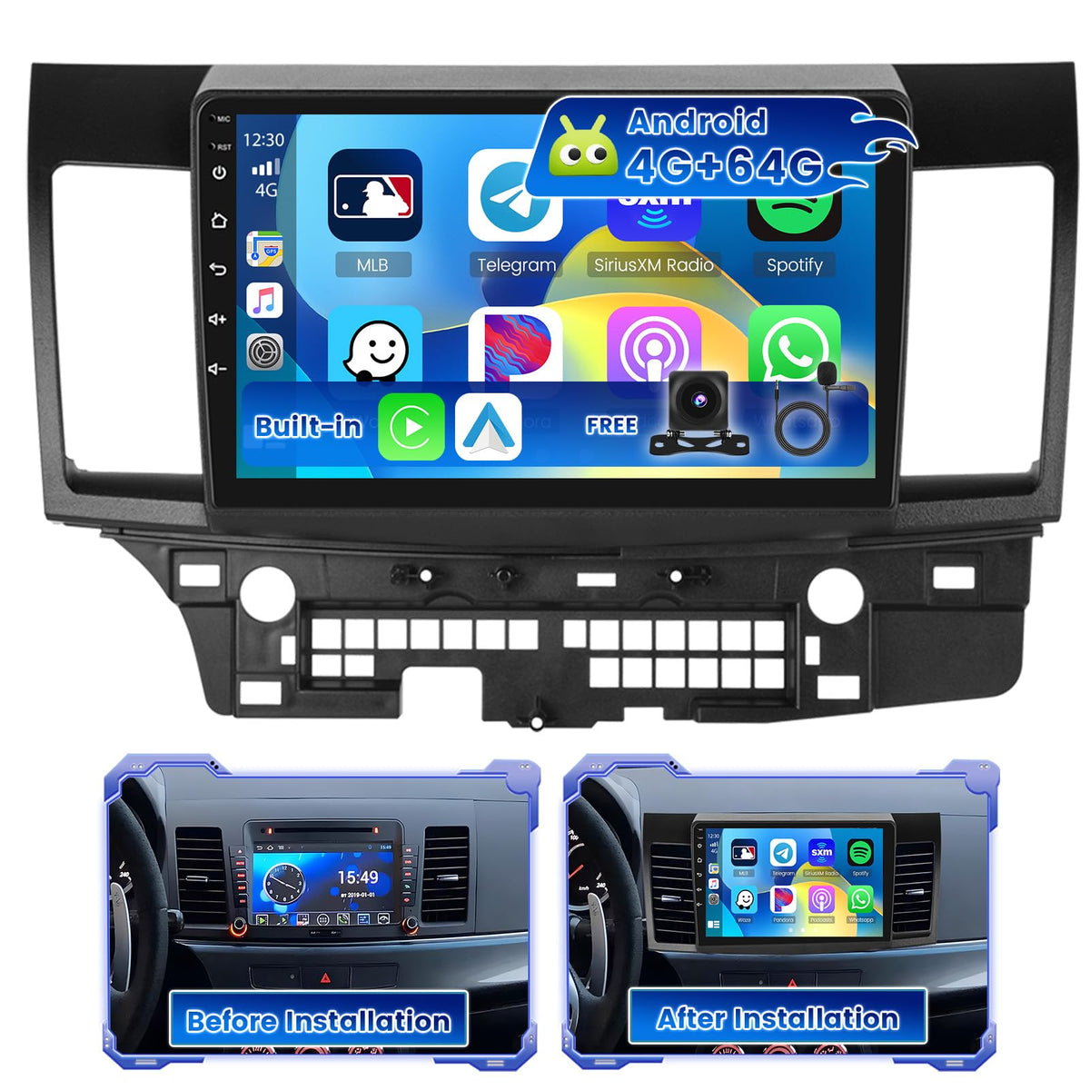 4+64G 10'' Android 15 Car Stereo for Mitsubishi Lancer 2008-2017