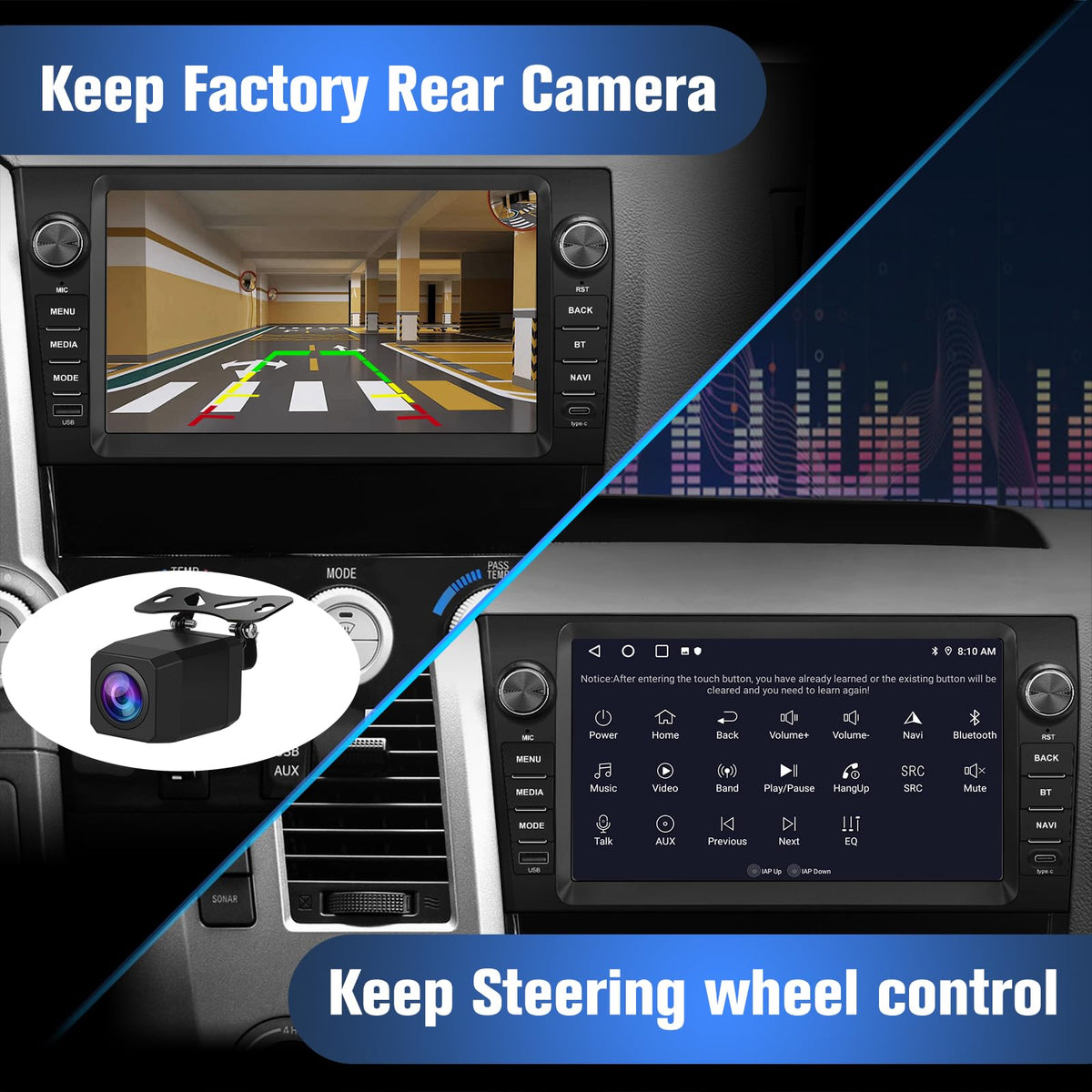 Android 15 Car Radio for Toyota Tundra 2007-2013 Sequoia 2008-2018, 9 Inch Touch Screen Car Stereo Wireless CarPlay GPS Navigation WiFi BT FM Mirror Link SWC with Reverse Camera 2+64GB