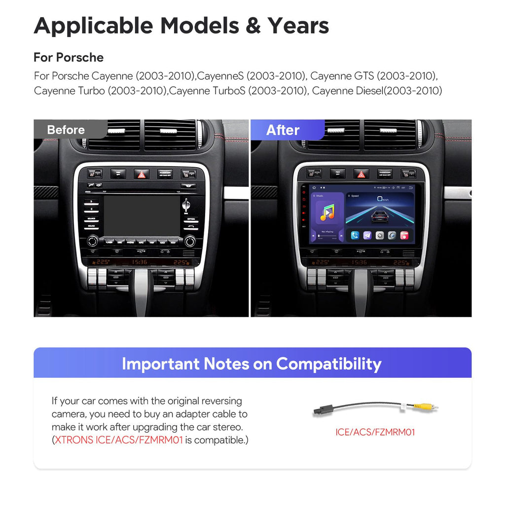 XTRONS Car Stereo for Porsche Cayenne 2003-2010 with Optical Fiber Decoder, Android 14 Qualcomm Octa Core 8GB+256GB, 9 Inch IPS Touch Screen GPS Navigation Built-in DSP CarPlay Android Auto