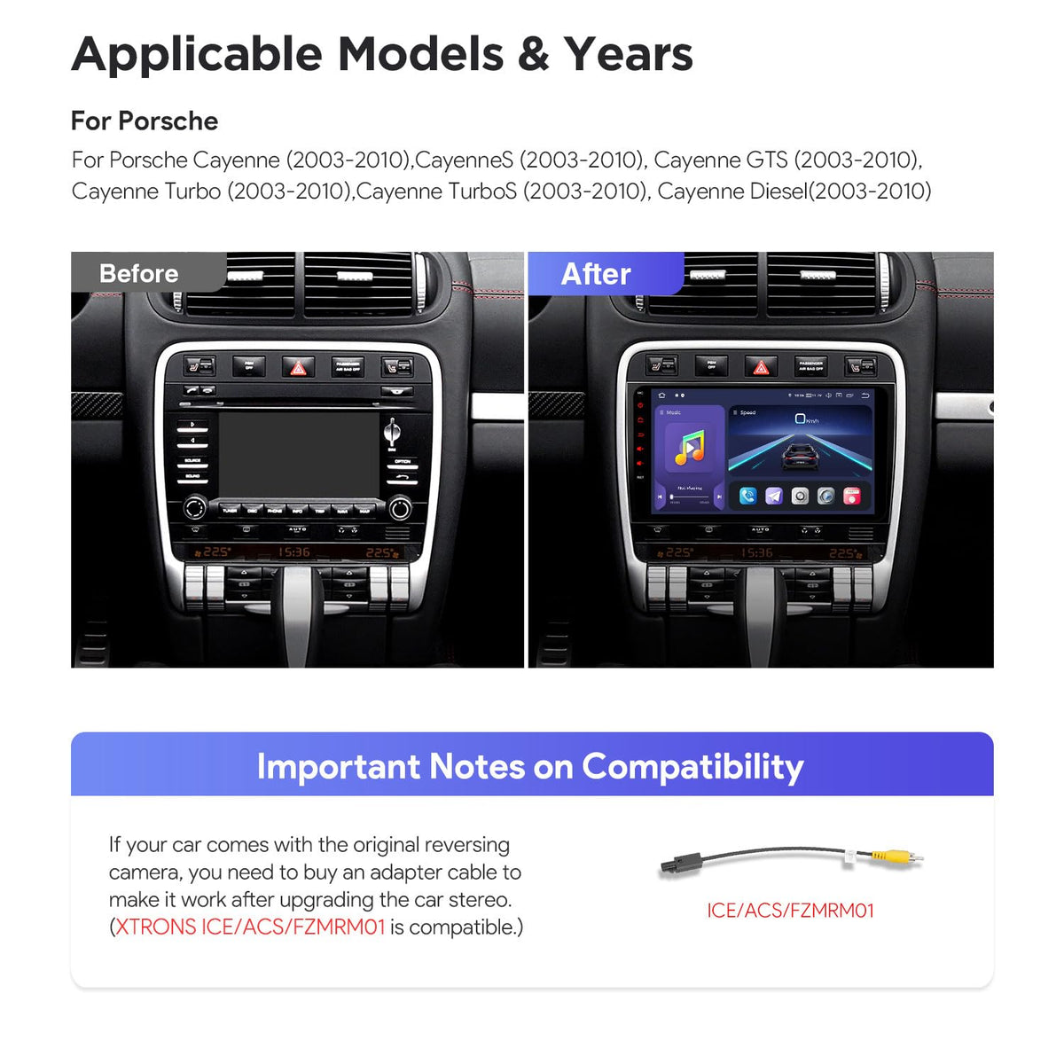 XTRONS Car Stereo for Porsche Cayenne 2003-2010 with Optical Fiber Decoder, Android 14 Qualcomm Octa Core 8GB+256GB, 9 Inch IPS Touch Screen GPS Navigation Built-in DSP CarPlay Android Auto
