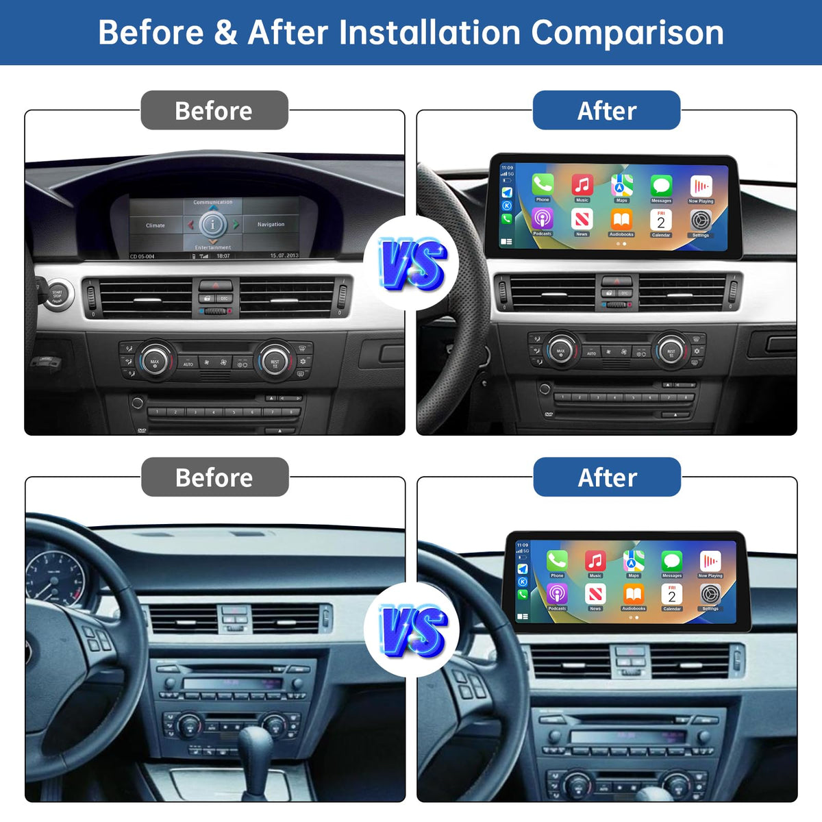 Road Top 12.3" Ultra-Narrow CarPlay Screen for BMW 3 Series CCC (2005-2008)