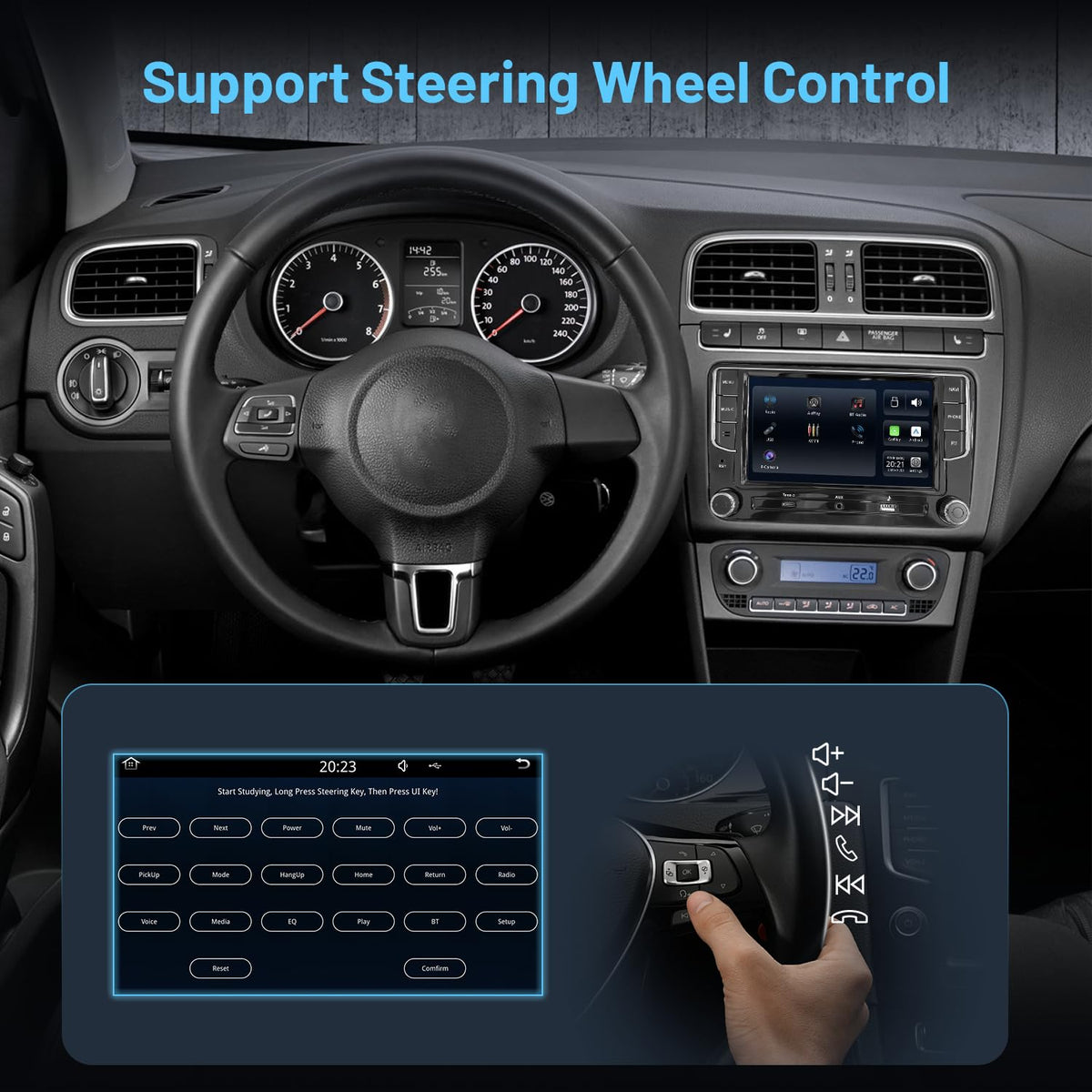 Wireless CarPlay Car Stereo for VW 7" Double Din Radio with Backup Camera