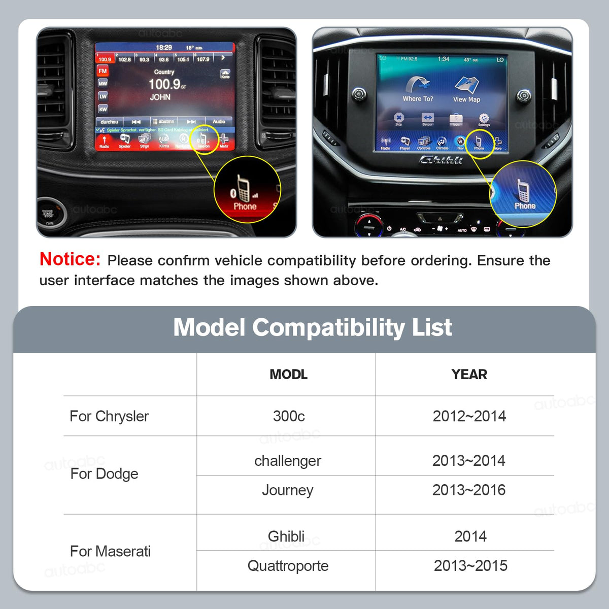 Wireless CarPlay/Android Auto Car Modification Module for Maserati/Chrysler/Dodge 2012~2016 Support Mirrorlink and OEM Car Functions