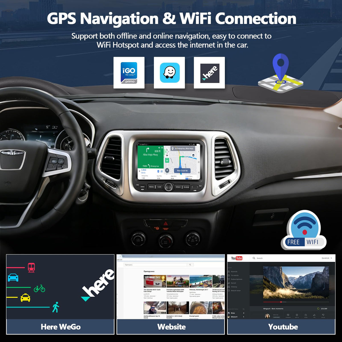 4G+128G Car Radio for Jeep Renegade 2015-2020, Compass 2017-2020 (for Small Display) with Wireless CarPlay Android Auto, 7" IPS Touch Screen Car Stereo with GPS Bluetooth FM Backup Camera
