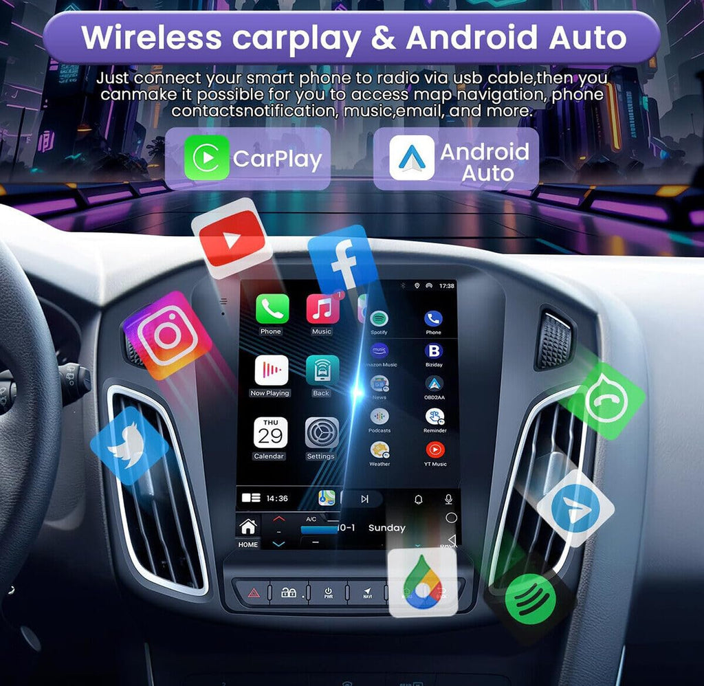 Android 13.0 Double Din Car Stereo Radio Player for Ford Focus 2012-2018 9.7 Inch HD Touch Screen Car Audio Receiver with GPS Navigation Bluetooth Head Unit Supports Backup Camera(2G+32G)