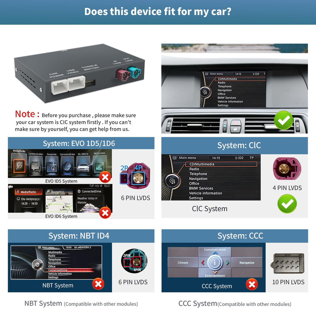 Wireless CarPlay/Android Auto Modification Kit for BMW CIC System