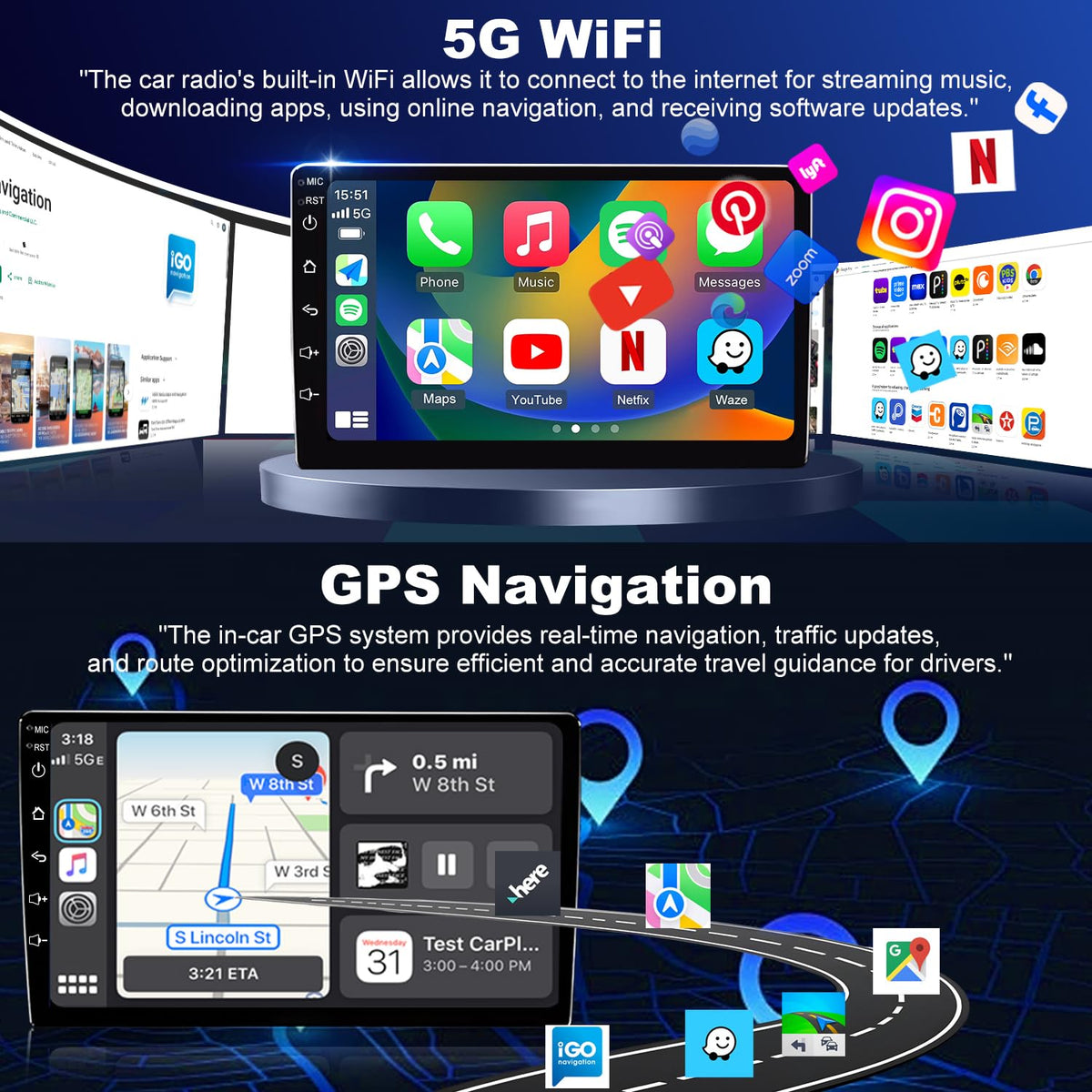 4+64G 5GWiFi Upgrade Car Stereo for Honda Accord 2008-2012 8th Gen, 10" Touch Screen Radio, Wireless Carplay Android Auto GPS FM Bluetooth DSP Camera, Only Fit for Original Car with Big Screen and GPS