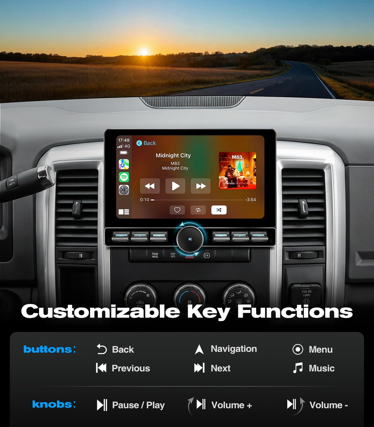 10 inch Touchscreen Car Stereo Radio for Dodge Ram 1500 2500 3500 2009-2012 Replacement Dash Kit w/Wired Wireless CarPlay Android Auto Navigation (10" Ram SKK 09-12)