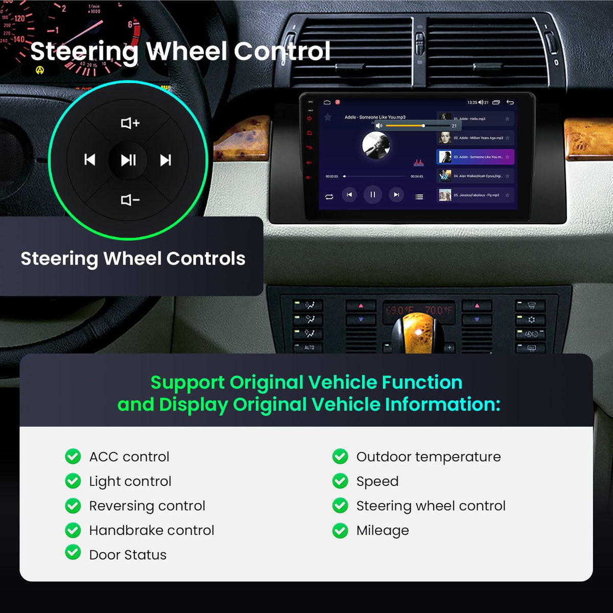 XTRONS Android 14 Car Stereo for BMW X5 E53 1999-2006, 9 Inch Touch Screen Car Radio GPS Navigation Bluetooth Built-in DSP Head Unit Wireless CarPlay Android Auto (4+64GB)
