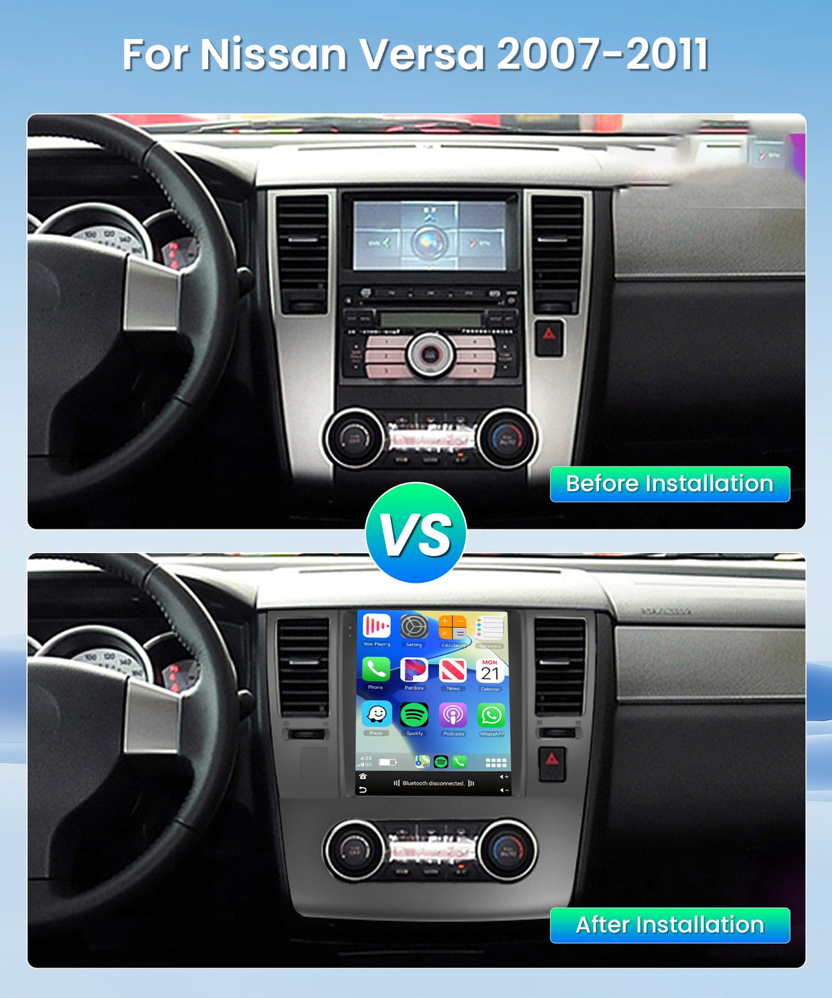 Car Radio Stereo for Nissan Versa 2007-2011 [4G+64G] Android Wireless CarPlay Android Auto,9.7” IPS Touchscreen Car Stereo Bluetooth5.0,GPS,WiFi,SWC,EQ AI DSP+Backup Camera for Versa Radio