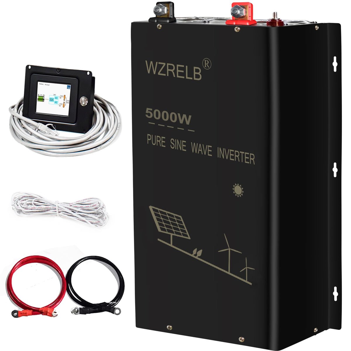 WZRELB 5000W 48V Pure Sine Wave Inverter,48 Volt DC to AC 120V 240V Split Phase Power Inverter,15ft LCD Remote Panel,2*AC Hardwire Terminal,10KW Surge