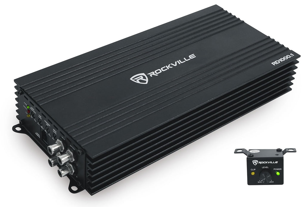 Rockville Mono 1-Ohm Car Amplifier, Class-D, Metal Bass Remote w/Clip Indicator, Low Pass & Subsonic Filters, Compact & High-Efficiency, Ideal for Subwoofers (Black, 1500w RMS)
