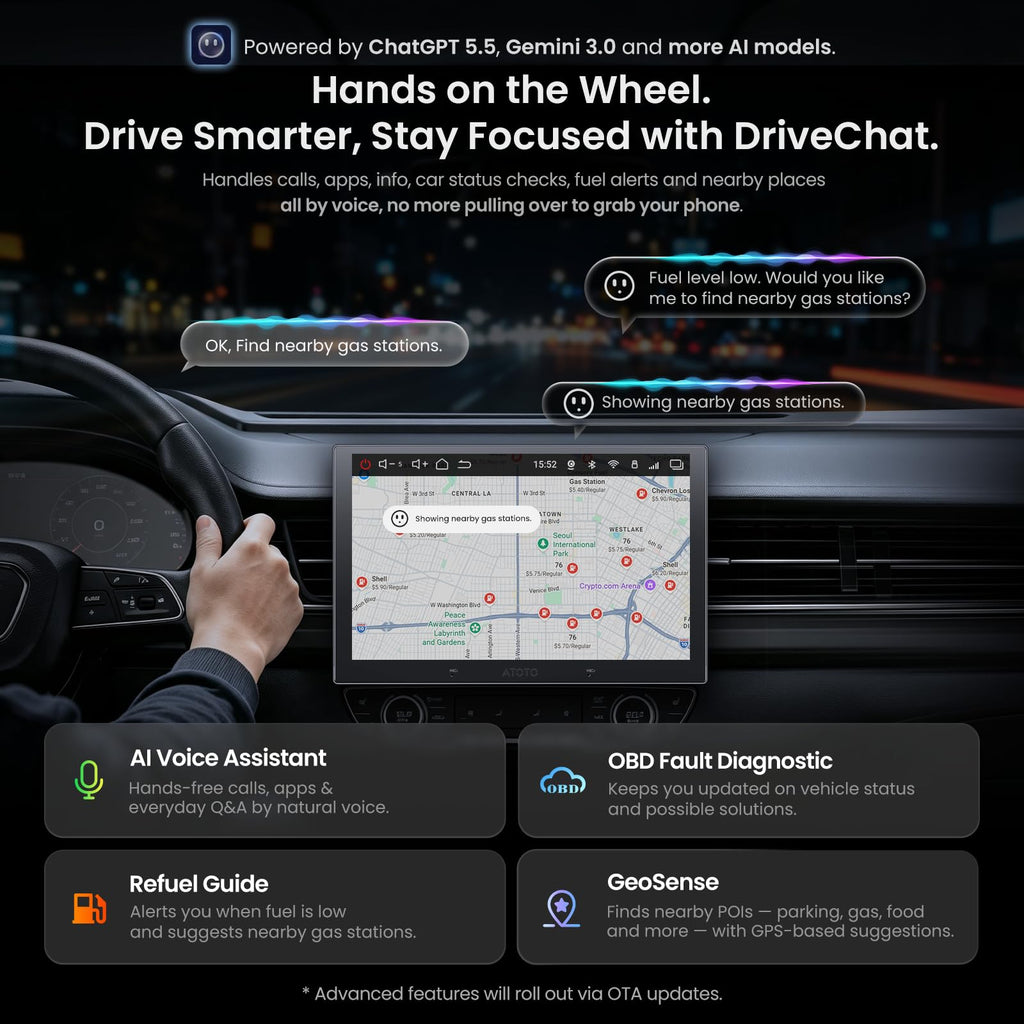 V10 10” QLED Android Double DIN Car Stereo, 6G+128G, 4G LTE, 1080P Front Dash Cam & Backup Cam, Hi-Fi DSP w/24‑Bit DAC,4V RCA, in-Car Karaoke, aptX HD BT, Wireless CarPlay&Android Auto