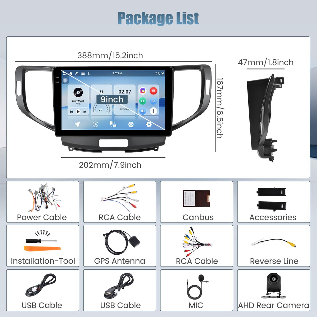 4+128G 9" Car Radio for Acura TSX 2009-2014/Honda Accord 2008-2012