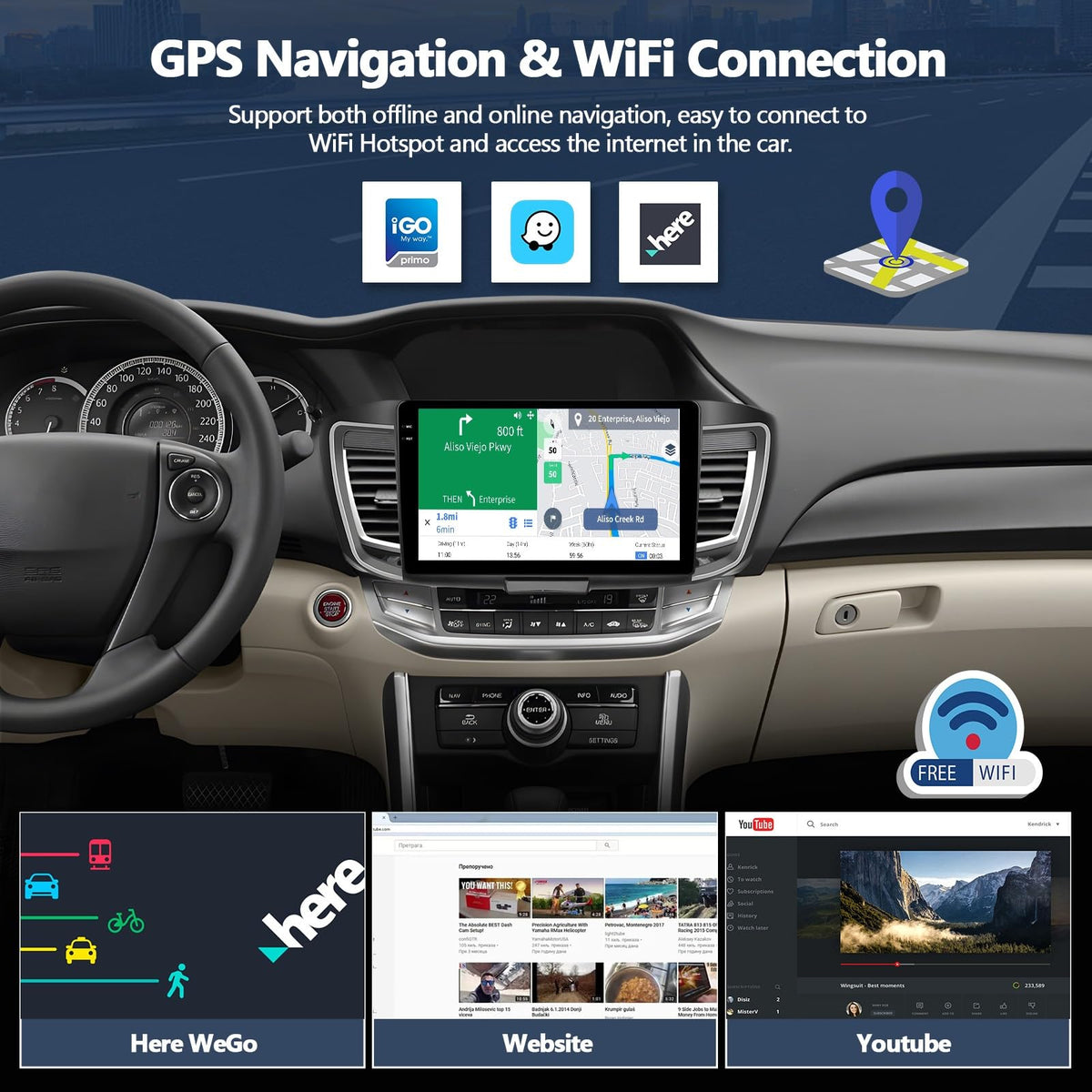 4G+128G Car Radio Stereo for Honda Accord 2013 2014 2015 (with Knob on OEM Screen) with Wireless CarPlay Android Auto/Android 15/10 inch 1280 * 720 in-Cell Touch Screen/GPS/Bluetooth/Backup Camera