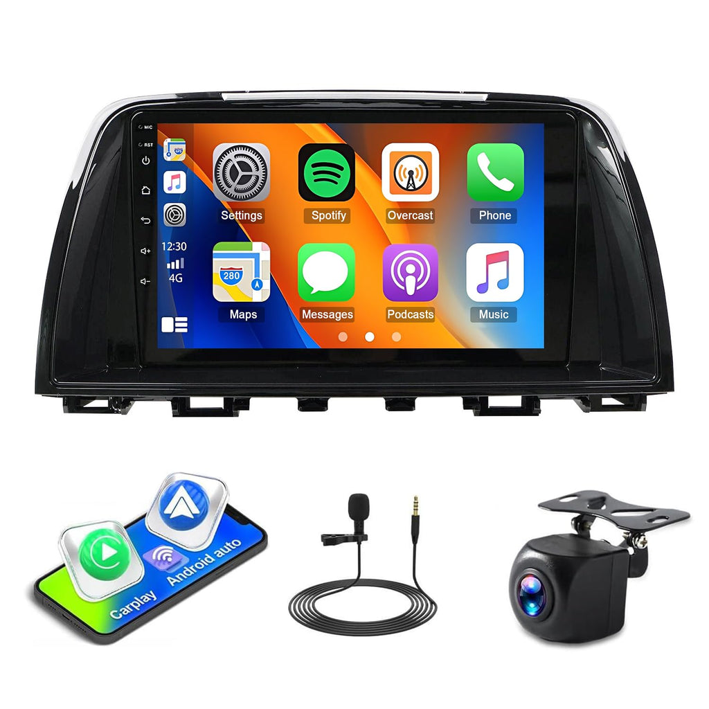 4+64G Android 15 Double Din Car Radio Stereo Upgrade for Mazda 6 GL GJ 2012-2017 Radio Replacement 9inch Touch Screen GPS Navi w/Wireless Carplay Android Auto Bluetooth WiFi FM RDS SWC Backup Camera