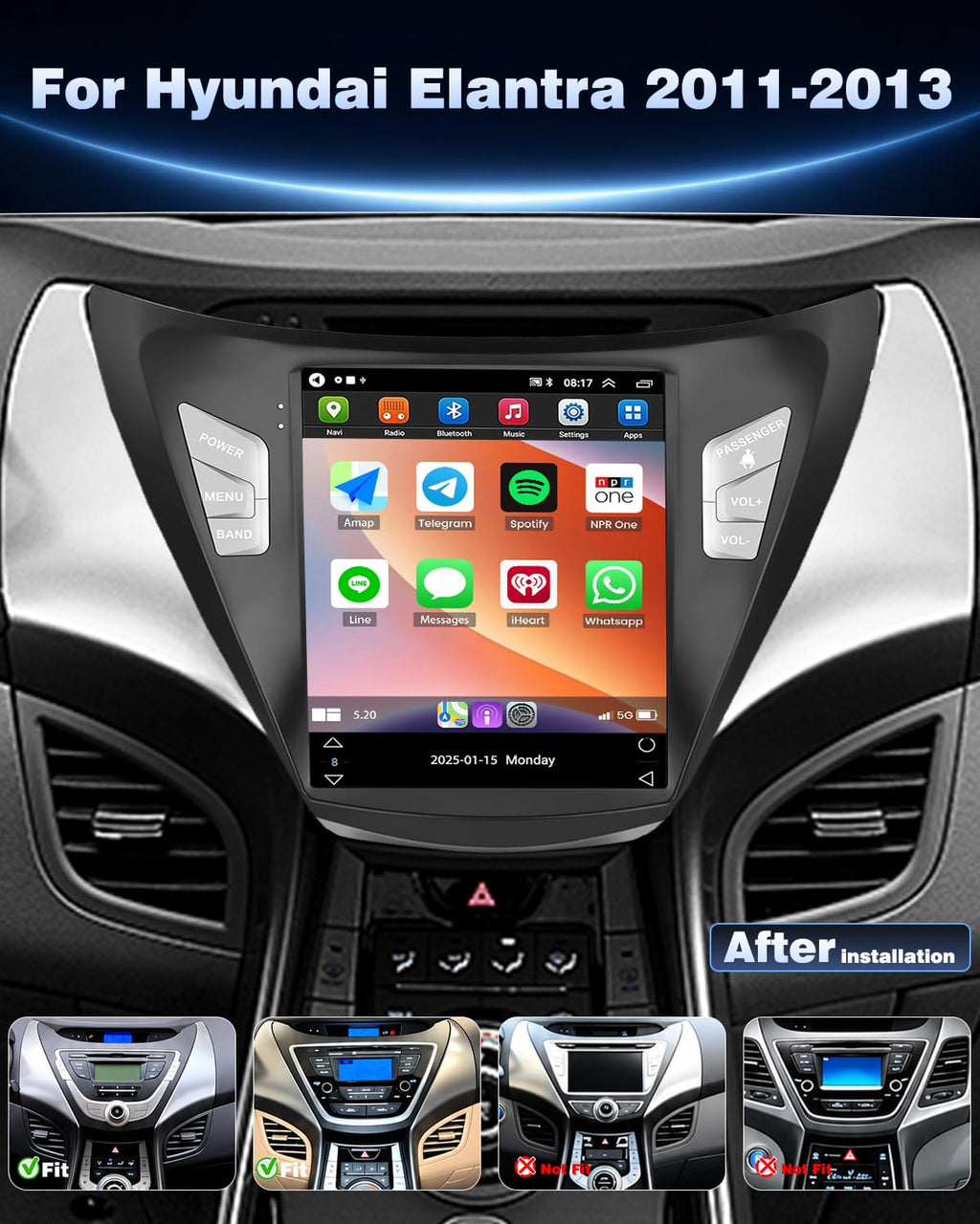 64G Android 15 Car Stereo for Hyundai Elantra 2011-2013