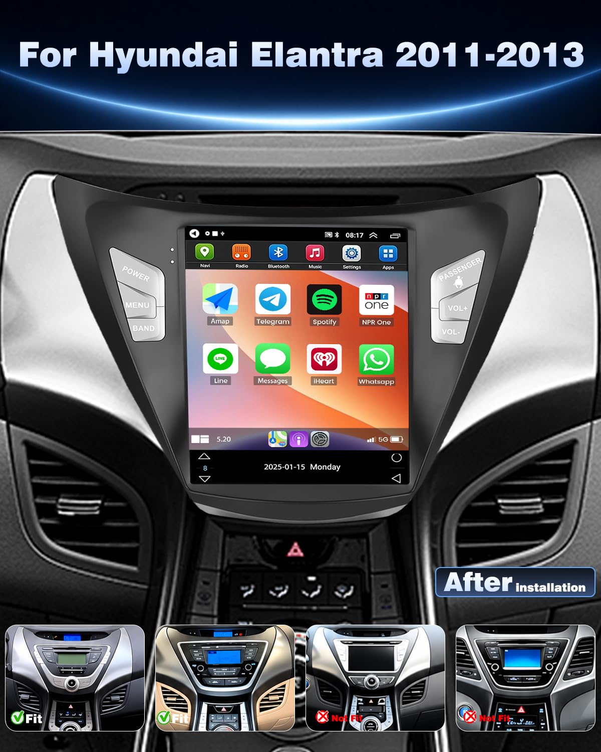 64G Android 15 Car Stereo for Hyundai Elantra 2011-2013