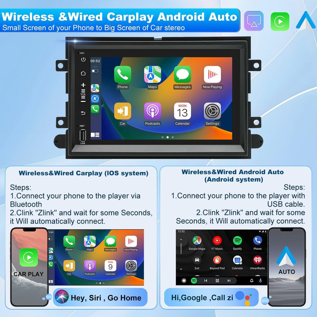 Android 13 Car Stereo Radio for Ford E250/E350 2009~2014 for Ford Escape 2008~2012 7in GPS Navigation for CarPlay Wireless Android Auto Bluetooth FM/RDS WiFi/SWC/Mirror Link 2+32G
