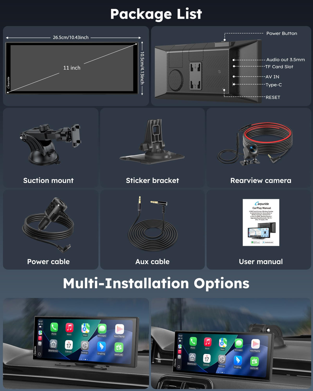 Carpuride 11.26" CarPlay Screen for Car with Streaming APPs & OTA Updates