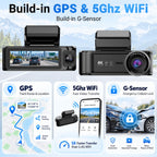 3 Channel Dash Cam Front Rear Inside,STARVIS 2 4K HDR Car Camera