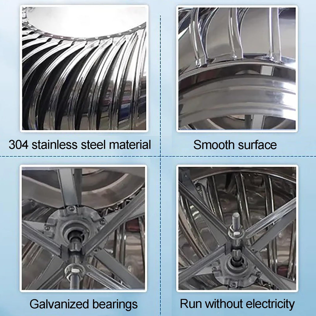 Roof Turbines Nt Cap, 304 Stainless Steel Rotating Chimney Cowl, Wind Rotating Ntilator, Attic Air Nt Ntilating Fan, Round Exhaust Heat Dissipation Nts, Unpowered Rotation，5 Pieces 300mm/11.8in