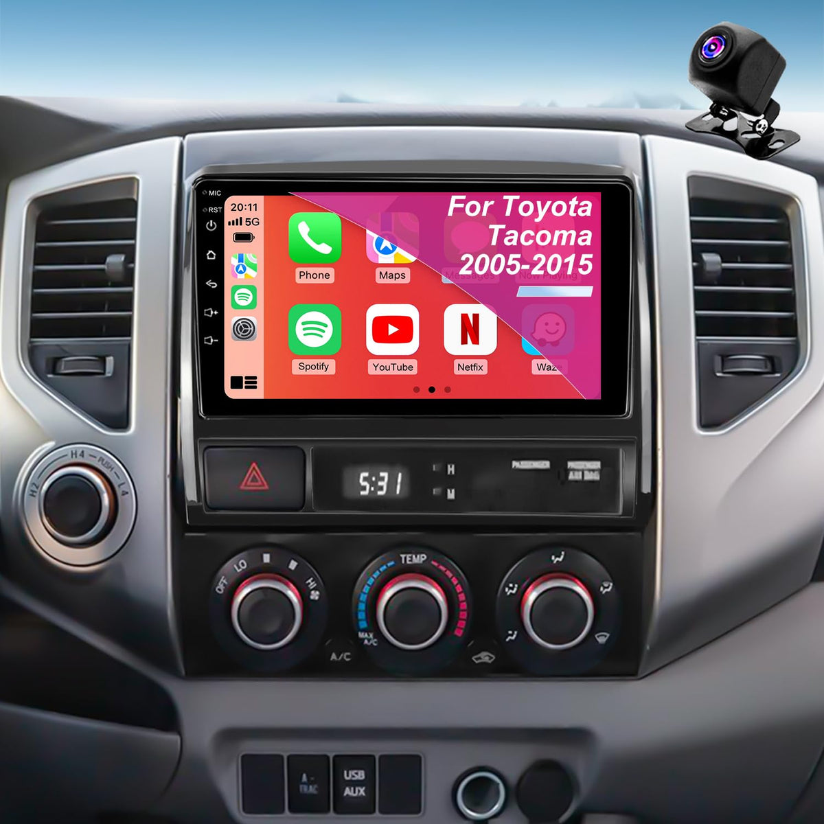 4G+64G Android Car Radio for Toyota Tacoma 2005-2015, 9 Inch Tacoma Stereo Upgrade Support Wireless Carplay Android Auto, Touch Screen Head Unit with GPS Navigation BT Backup Camera FM DSP SWC 5GWiFi