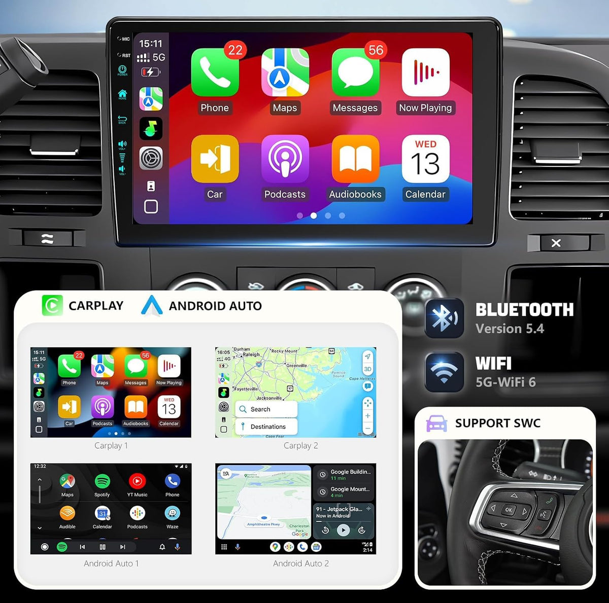 10.2 Inch Upgrade Car Radio(4Ram 64Rom) Stereo Android 13 for Chevy Silverado 2007-2013 GMC Sierra Yukon with CarPlay Android Auto 1080P Backup Camera/AM/FM/SWC