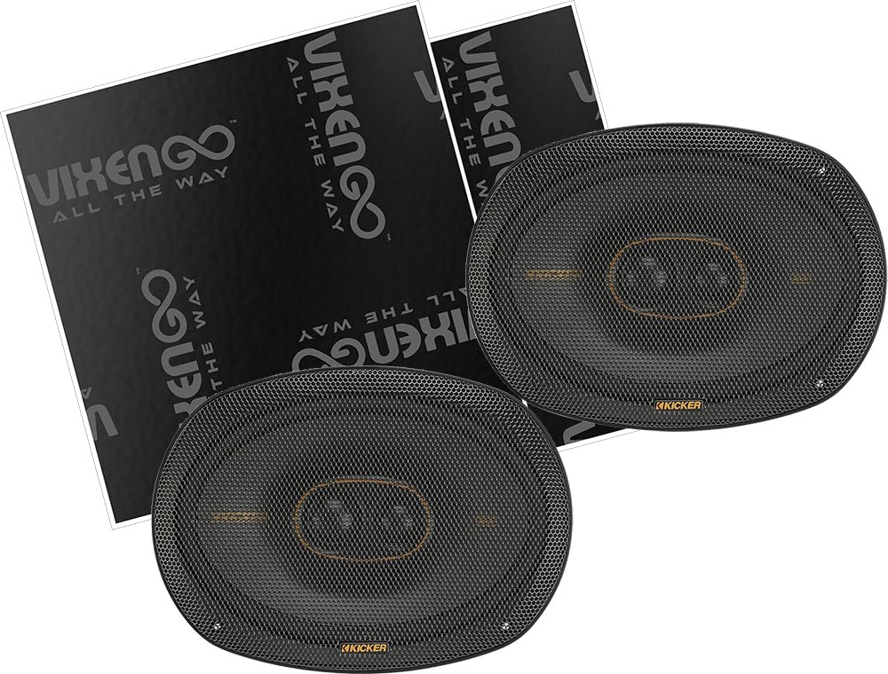 KICKER 51KSC69304 6"x9" KS 3-Way Speakers with Vixen Go Sound Deadener for Cars 80 mil, Butyl Rubber Deadening Material (2 Sheets, 1.3 sq ft Total)
