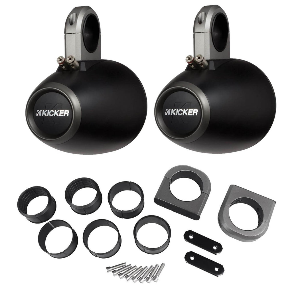 1 Pair (Qty 2) of Kicker 6.5" 2-Way 195 Watts Peak Power Coaxial Marine Audio Multicolor LED Speakers with Charcoal Grilles, 6.5" Marine Tower Speaker Enclosures (Pair) - Black