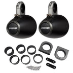 1 Pair (Qty 2) of Kicker 6.5" 2-Way 195 Watts Peak Power Coaxial Marine Audio Multicolor LED Speakers with Charcoal Grilles, 6.5" Marine Tower Speaker Enclosures (Pair) - Black