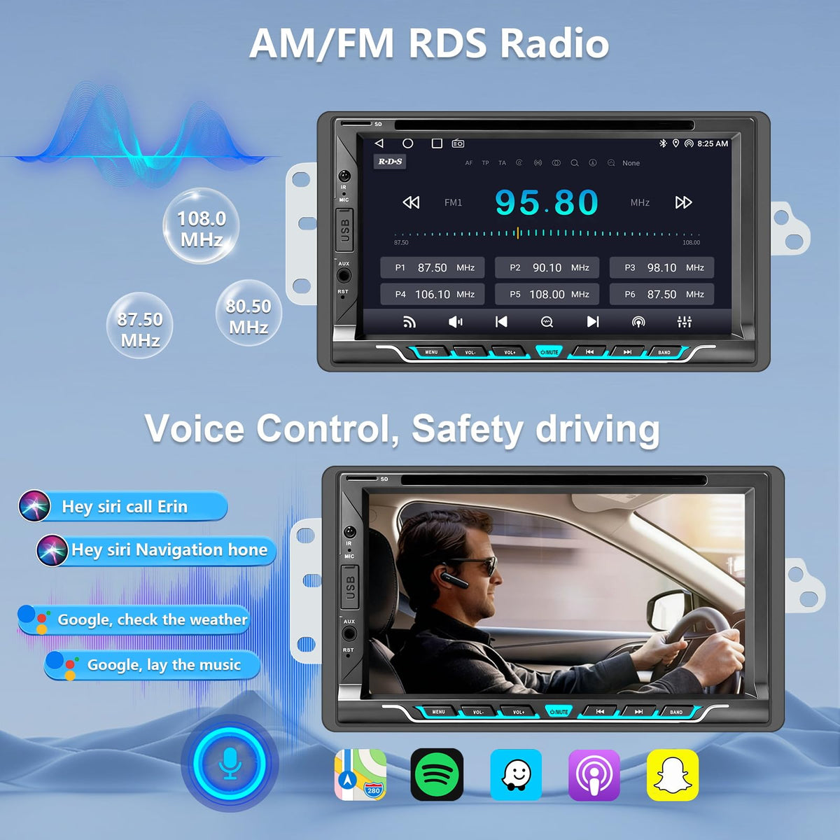Plug&Play DVD/CD Car Radio for Chevy Silverado/Avalanche/Suburban/Tahoe/SSR 2003-2006,GMC Sierra/Savana/Yukon/Yukon XL 2003-2006, 7" Screen with CarPlayAndroid Auto, AM/FM/Subwoofer /30 EQ