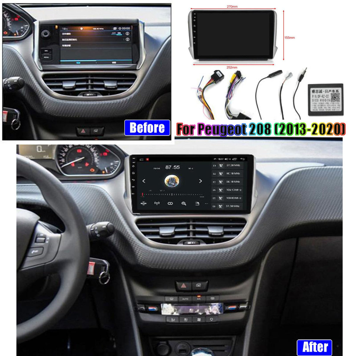 Android 12 Car Audio with 9 inch in-Dash Car Stereo for Peugeot 208 2013-2020 Support Steering Wheel Control Carplay dab+ Bluetooth WiFi GPS FM/RDS Radio with Free Rear Camer