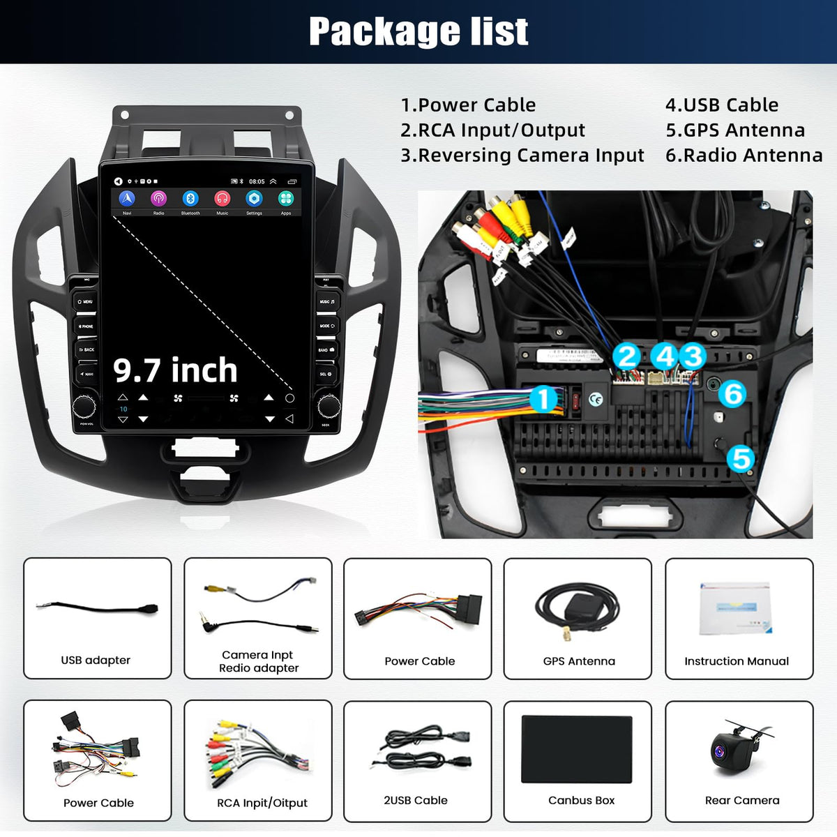 2+64G Car Radio for Ford Transit Connect 2014 2015 2016 2017 2018