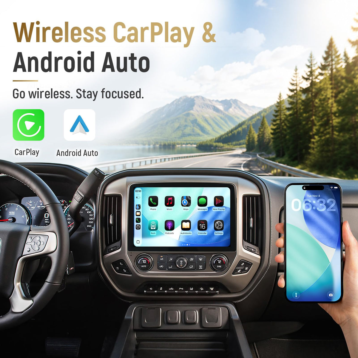 12" QLED Android Car Stereo for Chevy Silverado & GMC Sierra 2014-2019