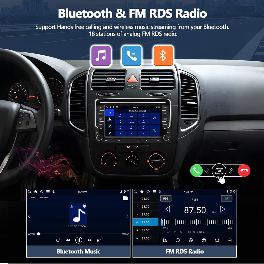 4G+128G Car Stereo Radio for Volkswagen VW Golf MK5 MK6 GTI Rabbit 2006-2013 with Wireless CarPlay Android Auto, 7" IPS Touch Screen Radio Android 15 Head Unit with GPS Bluetooth Backup Camera