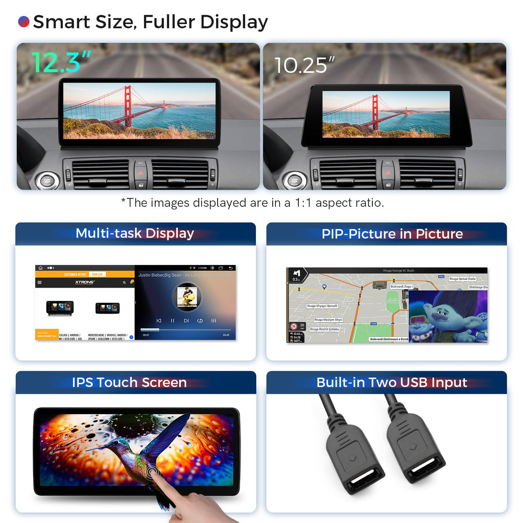 XTRONS 12.3 Inch Android 14 Car Stereo for BMW E81 E82 E87 E88 (2006-2012) CCC System, IPS Touch Screen 4+64GB Global 4G Car Radio GPS Navigation Support Wireless CarPlay Android Auto