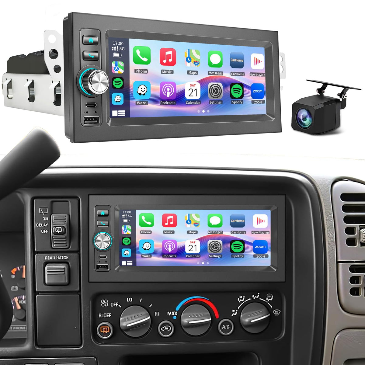 Plug and Play 1.5 Din Car Radio for Chevy Suburban 1995-2002,Tahoe 1995-2002，Silverado 1996-2002, Blazer 1998-2001，for GMC Yukon 1995-2002，Sierra 1999-2003.6.9 Inch with Carplay Android Auto AM/FM