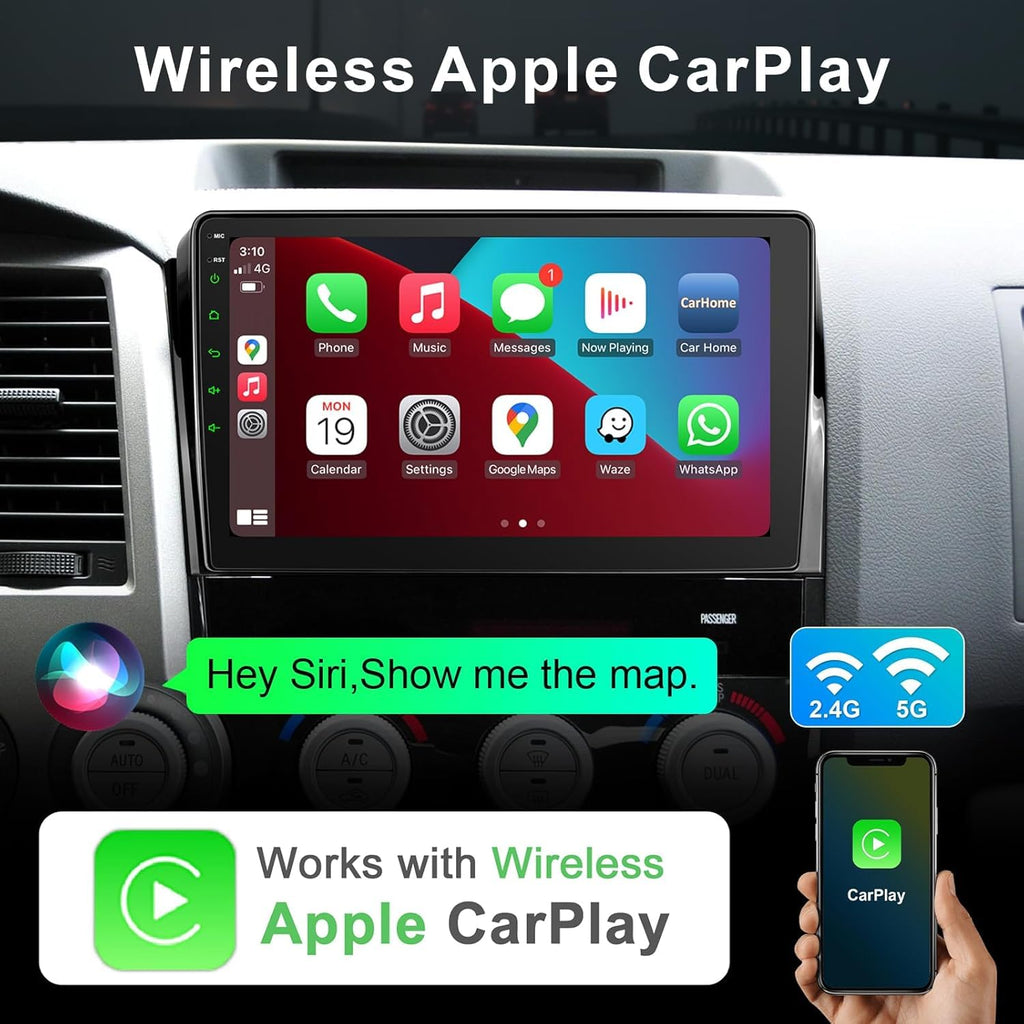 Car Radio for Toyota Tundra 2007-2013 Sequoia 2008-2012 with Wireless CarPlay & Android Auto, 10 Inch Toyota Tundra Stereo Head Unit with BluetoothGPS Navigation FM Radio