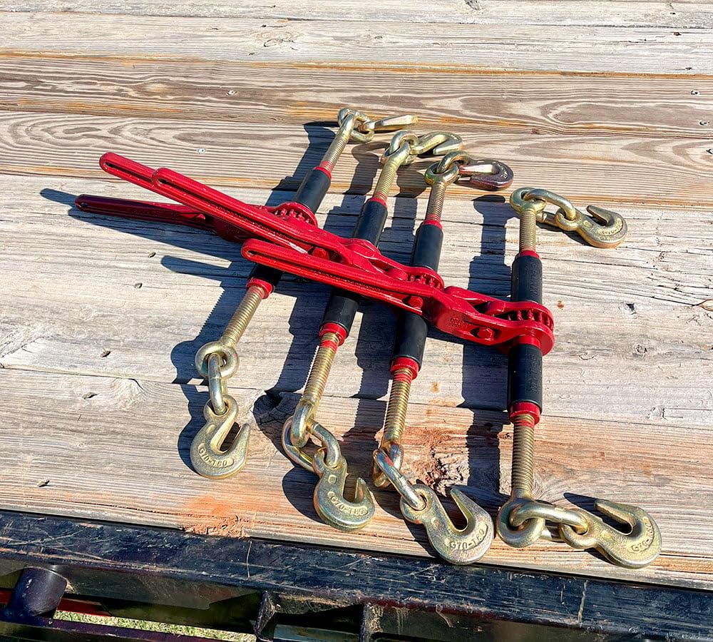 Mytee Products 4 Pack Chain Binder Ratchet Style 5/16-3/8" Gold Chromate Hooks 7,100# WLL w/Easy Grips on Barrel