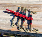 Mytee Products 4 Pack Chain Binder Ratchet Style 5/16-3/8" Gold Chromate Hooks 7,100# WLL w/Easy Grips on Barrel