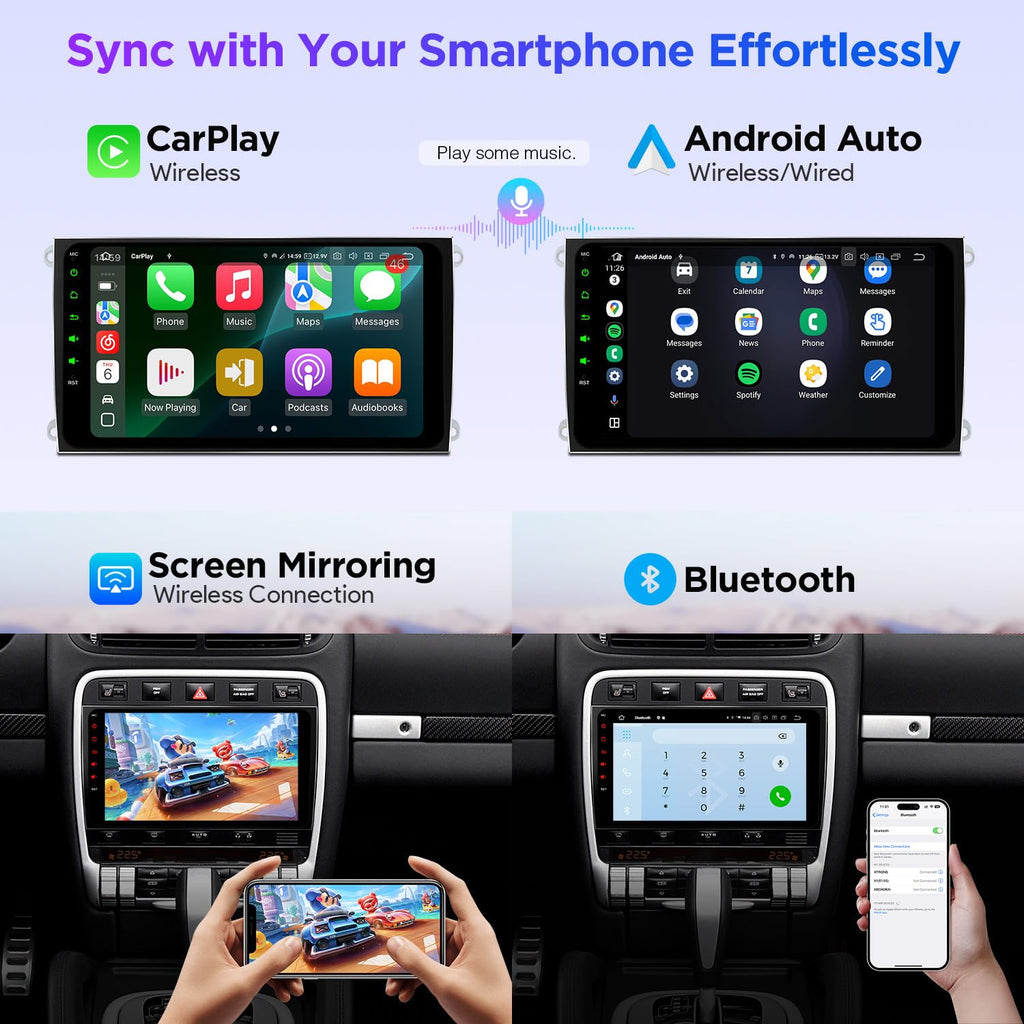 XTRONS Car Stereo for Porsche Cayenne 2003-2010 with Optical Fiber Decoder, Android 14 Qualcomm Octa Core 8GB+256GB, 9 Inch IPS Touch Screen GPS Navigation Built-in DSP CarPlay Android Auto