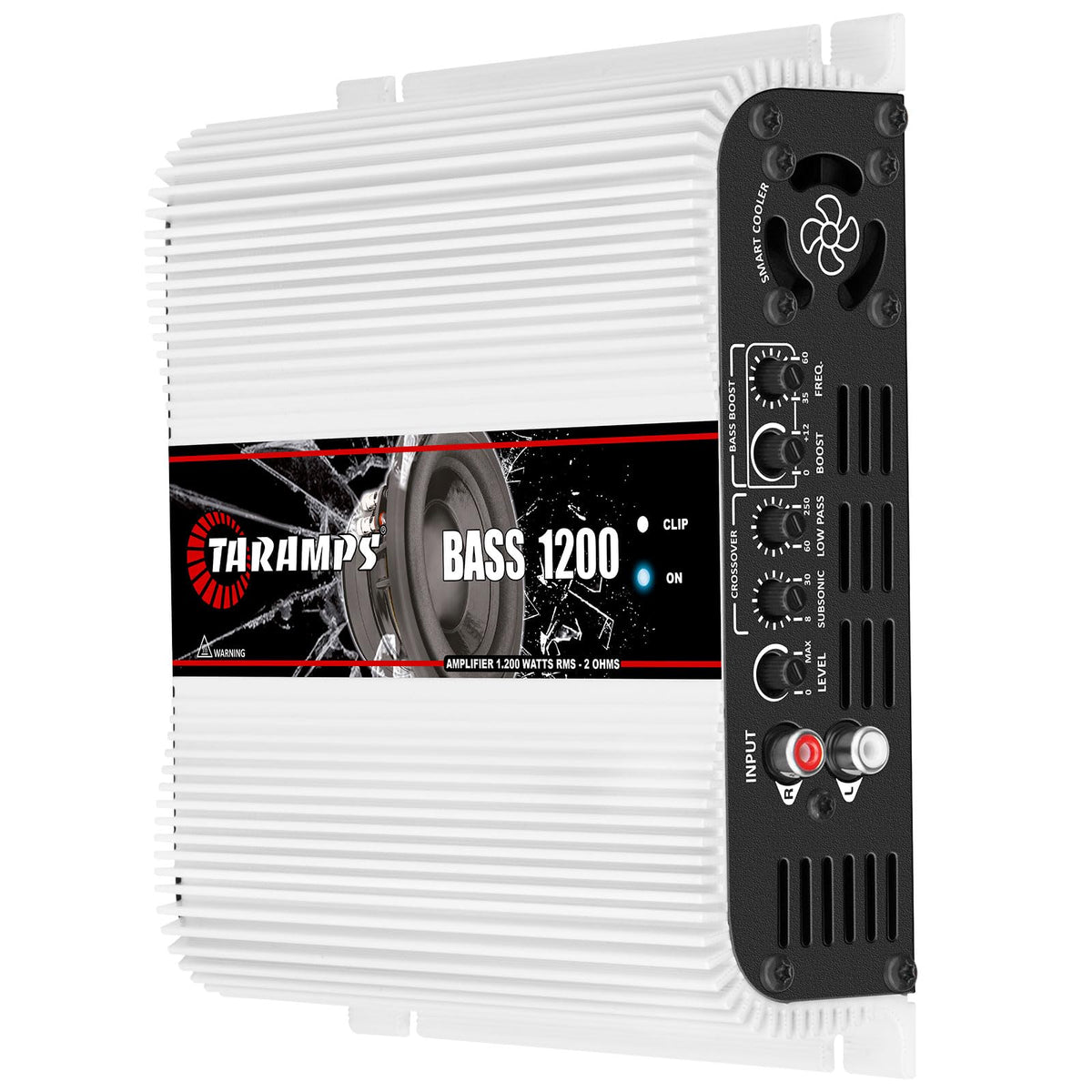 Taramps Bass 1200 2 Ohms Monoblock Amplifier 1200 Watts Rms 1 Channel 14.4VDC Out Power Full Range Great for Sub/Bass RCA Input Smart Cooler Car Audio