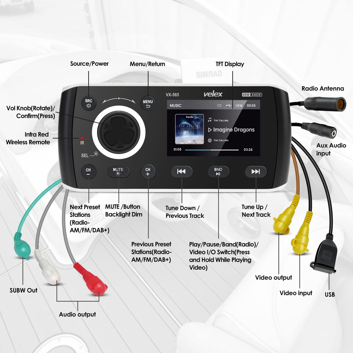 Marine Bluetooth Stereo Audio/Video Receiver AM FM Radio, MECH Less for Yacht, Power Sport