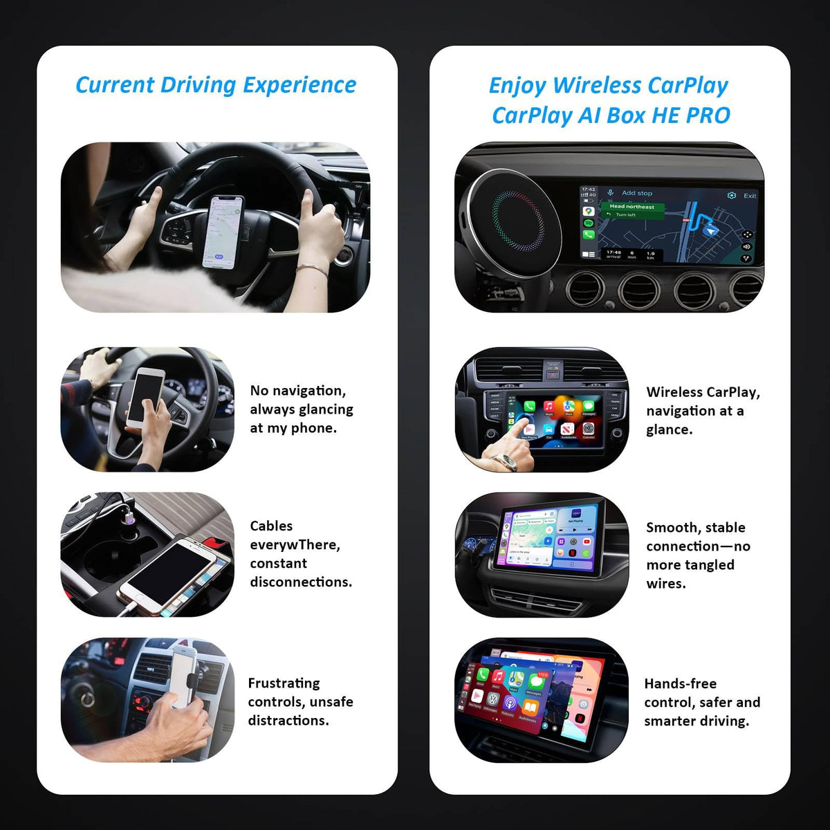 OneCarStereo CarPlay Ai Box HE Pro with Android 13 Octa-Core Chip 8+128GB, Wireless CarPlay Android Auto Adapter with YouTube Disney+ Apps, Support Video Output 4G SIM & Dual WiFi OTA Update (1)