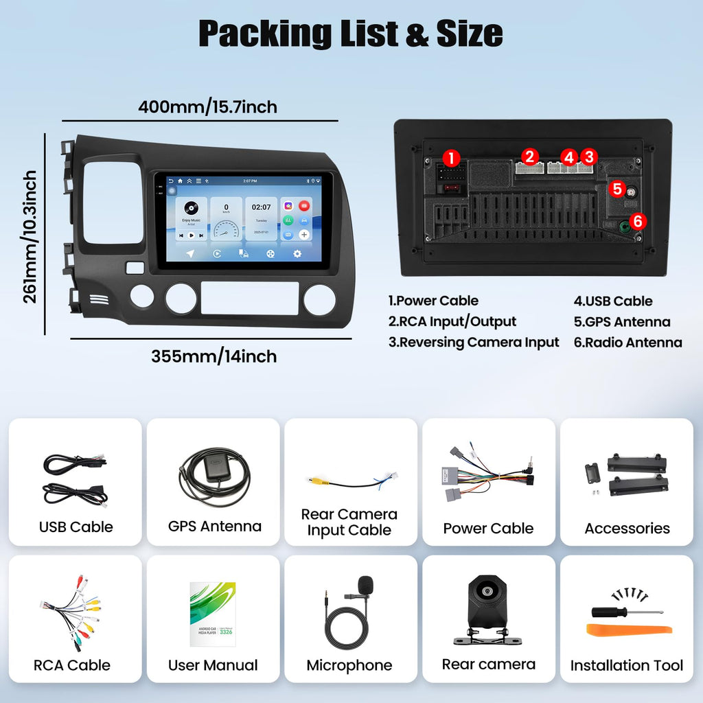 [4+128G] Android 15 Car Radio Stereo for Honda Civic 2006-2011