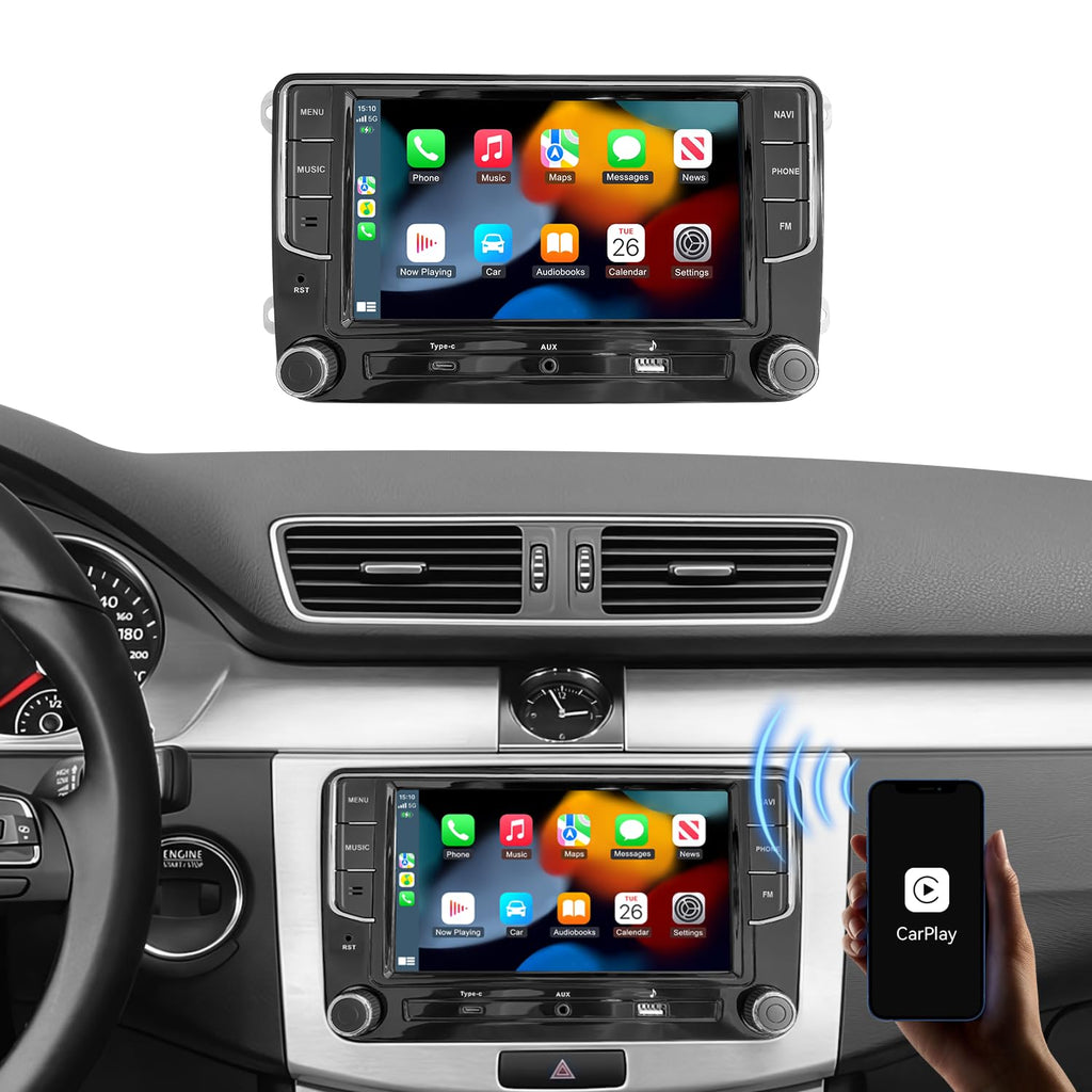 Wireless CarPlay Car Stereo for VW 7" Double Din Radio with Backup Camera