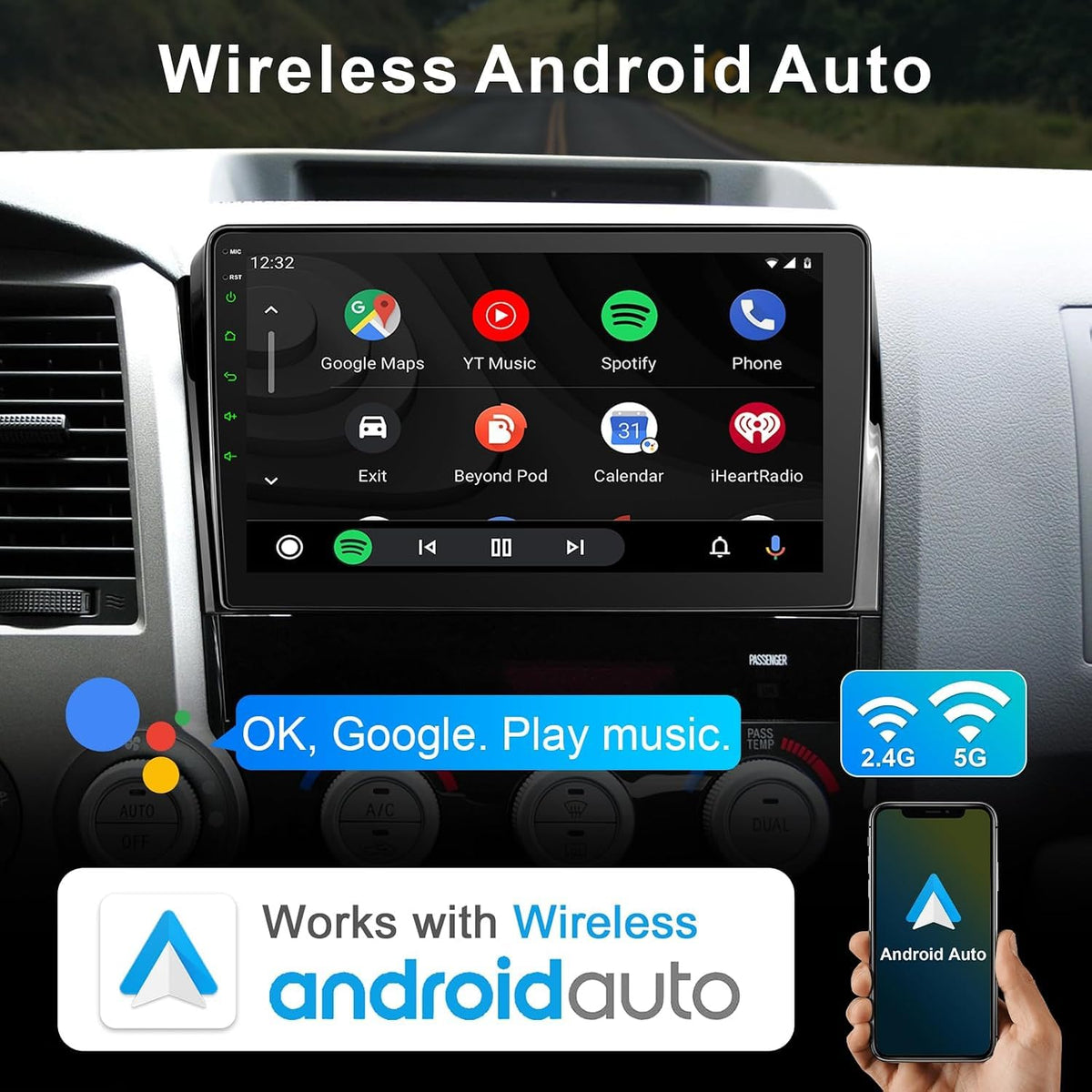 Car Radio for Toyota Tundra 2007-2013 Sequoia 2008-2012 with Wireless CarPlay & Android Auto, 10 Inch Toyota Tundra Stereo Head Unit with BluetoothGPS Navigation FM Radio