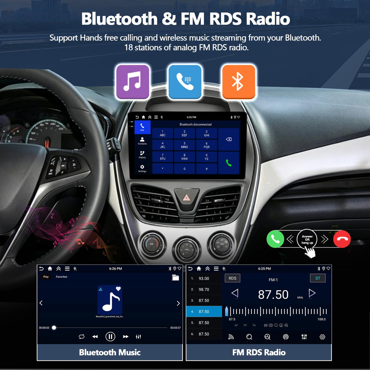 4G+128G Car Radio for Chevrolet Chevy Spark 2016 2017 2018 with Wireless Carplay Android Auto, 9 inch 1280 * 720 in-Cell Touch Screen Car Stereo with Bluetooth GPS WiFi FM RDS Backup Camera